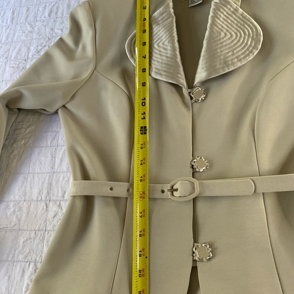Vintage Lori Weidner Evenings Ivory 2 piece Suit 6 Satin Belted Blazer Skirt - Picture 11 of 16